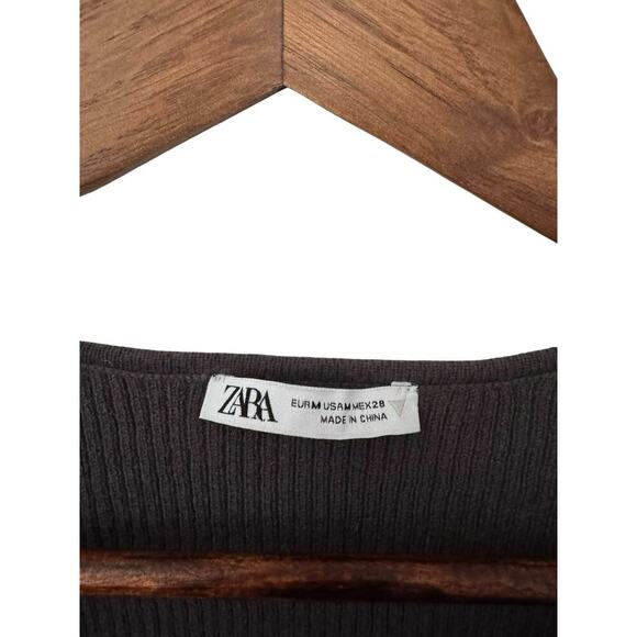 ZARA Gray Ribbed Knit Cropped Sweater w/ Pearl Rhinestone Fringe Hem - Size M - Picture 4 of 12